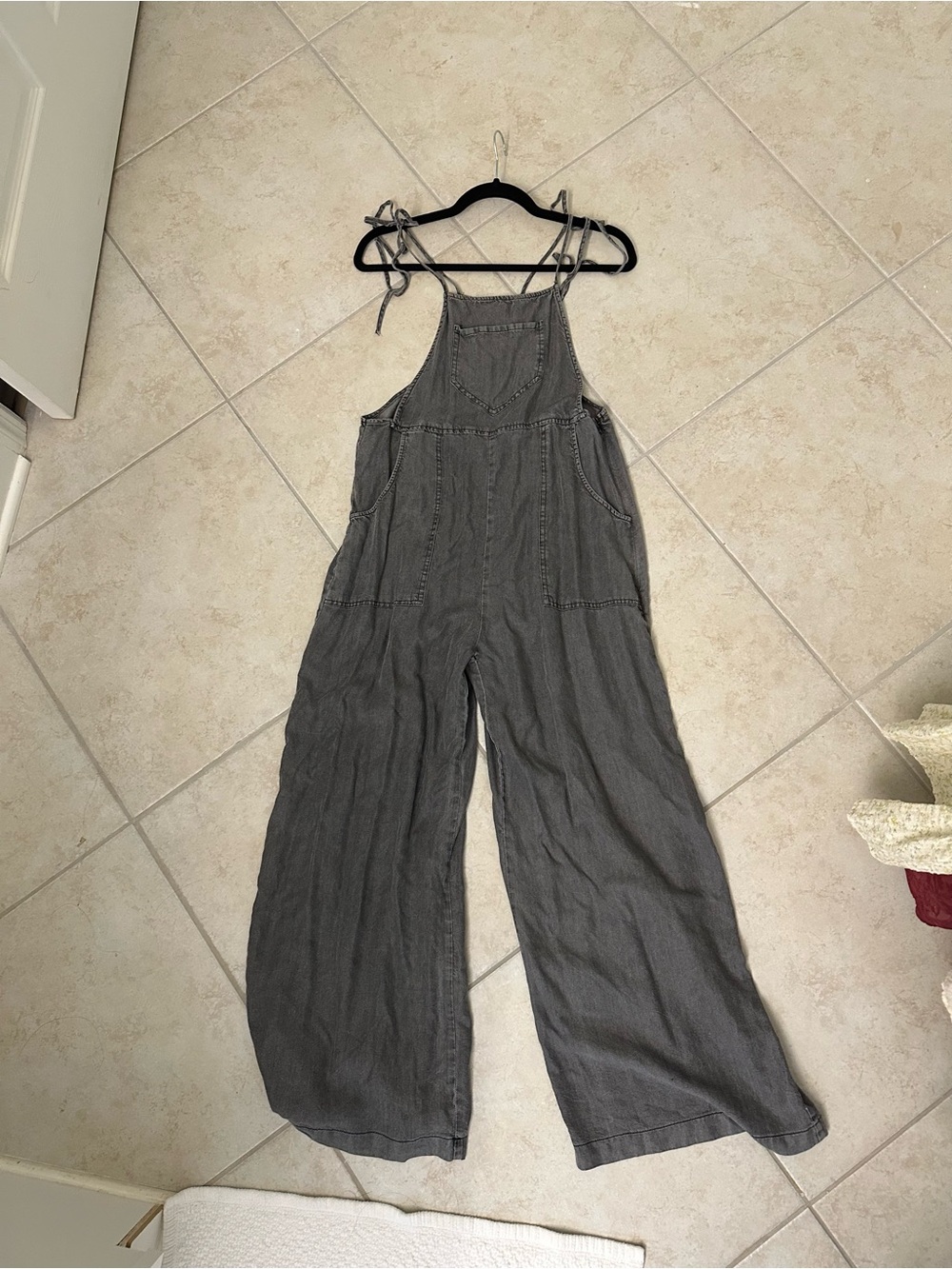 Gray Wide-Leg Tie-Strap Jumpsuit